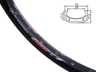 Obręcz extreme ALEXRIMS DM24, V-brake, Stożek 17,2mm, 24" 507x18, 32 otwory, Kapslowana, Czarna, Waga 660g (NEW)