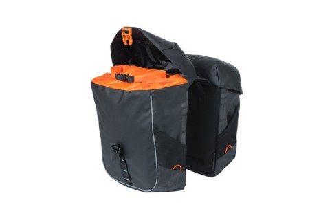 Sakwa miejska podwójna BASIL MILES TARPAULIN DOUBLE PANNIER BAG 34L, Universal Bridge System, 100% wodoodporna black orange (NEW