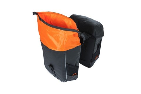 Sakwa miejska podwójna BASIL MILES TARPAULIN DOUBLE PANNIER BAG 34L, Universal Bridge System, 100% wodoodporna black orange (NEW