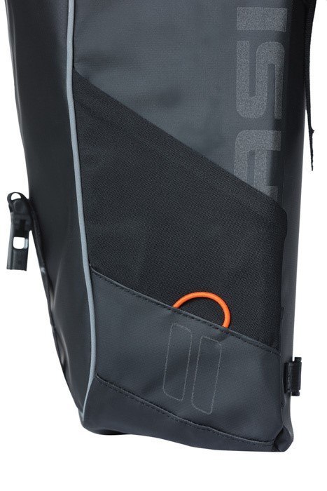 Sakwa miejska podwójna BASIL MILES TARPAULIN DOUBLE PANNIER BAG 34L, Universal Bridge System, 100% wodoodporna black orange (NEW