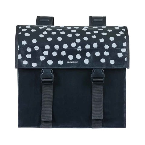 Sakwa miejska podwójna BASIL URBAN LOAD DOUBLE PANNIER BAG 48-53L, Universal Bridge System, 100% wodoodporna, black reflective/b