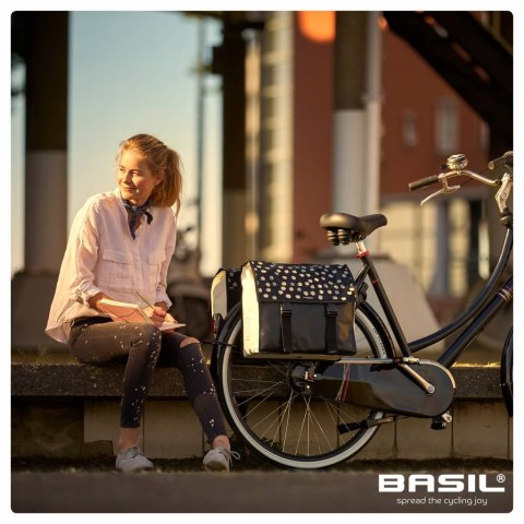 Sakwa miejska podwójna BASIL URBAN LOAD DOUBLE PANNIER BAG 48-53L, Universal Bridge System, 100% wodoodporna, black reflective/b