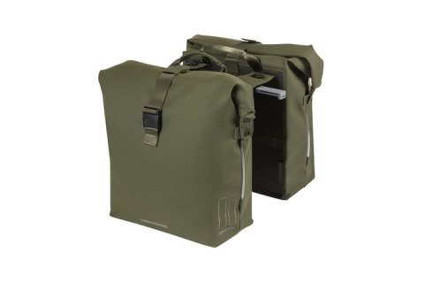 Sakwa podwójna BASIL SOHO DOUBLE PANNIER BAG NORDLICHT MIK, MIK System (ready to go) 41L, 100% wodoodporna moss green oświetleni