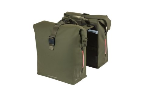 Sakwa podwójna BASIL SOHO DOUBLE PANNIER BAG NORDLICHT MIK, MIK System (ready to go) 41L, 100% wodoodporna moss green oświetleni