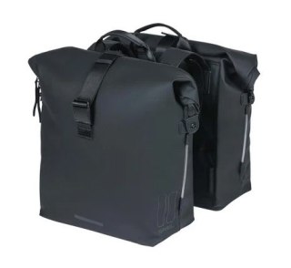 Sakwa podwówjna BASIL SOHO DOUBLE PANNIER BAG NORDLICHT Universal Bridge System 41L, 100% wodoodporna night black oświetlenie No