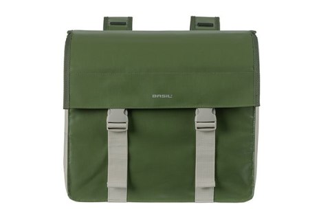 Sakwa miejska podwójna BASIL URBAN LOAD DOUBLE PANNIER BAG 48-53L, Universal Bridge System, 100% wodoodporna, moss green/sand (N