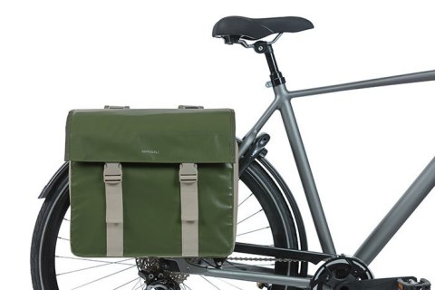 Sakwa miejska podwójna BASIL URBAN LOAD DOUBLE PANNIER BAG 48-53L, Universal Bridge System, 100% wodoodporna, moss green/sand (N