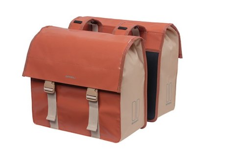 Sakwa miejska podwójna BASIL URBAN LOAD DOUBLE PANNIER BAG 48-53L, Universal Bridge System, 100% wodoodporna, terra red/rose (NE