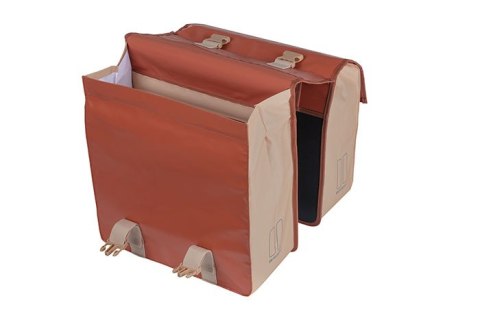 Sakwa miejska podwójna BASIL URBAN LOAD DOUBLE PANNIER BAG 48-53L, Universal Bridge System, 100% wodoodporna, terra red/rose (NE