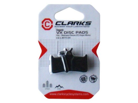 Klocki hamulcowe CLARKS dla SHIMANO/HOPE/SRAM (Shimano XT 755-756, M775, Hope Mono 4, 5, Sram 9.0), Pudełko 20 par, Organiczne (