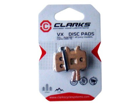 Klocki hamulcowe CLARKS dla AVID/SRAM (Avid Juicy 3, 5, 7, 7 Carbon, Ultimate, BB7, Clarks CMD-15), Organiczne Klocki hamulcowe CLARKS dla AVID/SRAM (Avid Juicy 3, 5, 7, 7 Carbon, Ultimate, BB7, Clarks CMD-15), Organiczne