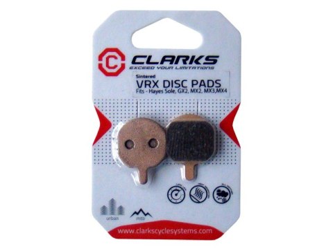Klocki hamulcowe CLARKS dla HAYES (Hayes GX-2, MX-2, MX-3, MX-4, Sole), Spiekane Klocki hamulcowe CLARKS dla HAYES (Hayes GX-2, MX-2, MX-3, MX-4, Sole), Spiekane