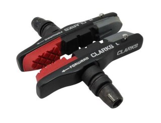 Klocki hamulcowe CLARKS CPS513, 72mm, Lekka obudowa aluminiowa, Warunki Suche i Mokre, MTB, V-brake, Czerwono-czarno-szare