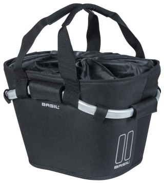 Kosz przedni na kierownicę BASIL CLASSIC CARRY ALL FRONT BASKET KF 15L, czarny + Płytka mocująca do kosza BASIL KLICKFIX ADAPTER