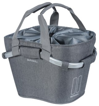 Kosz przedni na kierownicę BASIL CLASSIC CARRY ALL FRONT BASKET KF 15L, szary + Płytka mocująca do kosza BASIL KLICKFIX ADAPTER 