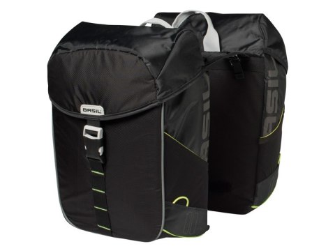 Sakwa miejska podwójna BASIL MILES TARPAULIN DOUBLE PANNIER BAG 34L, Universal Bridge System, 100% wodoodporna black lime (NEW)