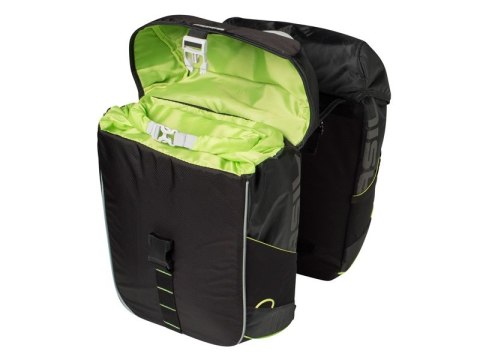 Sakwa miejska podwójna BASIL MILES TARPAULIN DOUBLE PANNIER BAG 34L, Universal Bridge System, 100% wodoodporna black lime (NEW)