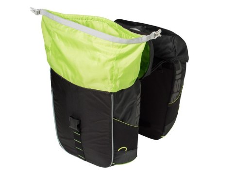 Sakwa miejska podwójna BASIL MILES TARPAULIN DOUBLE PANNIER BAG 34L, Universal Bridge System, 100% wodoodporna black lime (NEW)