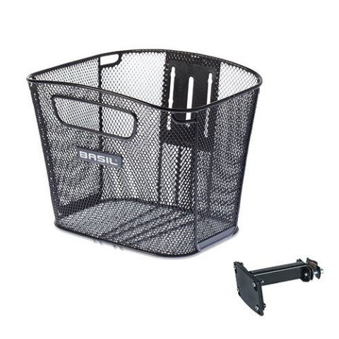Kosz przedni na kierownicę BASIL BOLD + FIXED MOUNTED STEMHOLDER nieodpinany stalowy czarny (NEW)