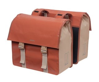 Sakwa miejska podwójna BASIL URBAN LOAD DOUBLE PANNIER BAG 48-53L, Universal Bridge System, 100% wodoodporna, terra red/rose (NE