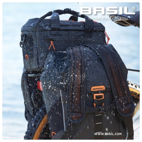 Sakwa miejska pojedyncza BASIL MILES TARPAULIN DAYPACK 17L, Hook On System, 100% wodoodporna black orange (NEW)