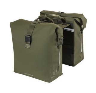 Sakwa podwójna BASIL SOHO DOUBLE PANNIER BAG NORDLICHT MIK, MIK System (ready to go) 41L, 100% wodoodporna moss green oświetleni