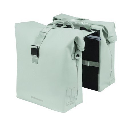 Sakwa podwójna BASIL SOHO DOUBLE PANNIER BAG NORDLICHT MIK, MIK System (ready to go) 41L 100% wodoodporna pastel green oświetlen