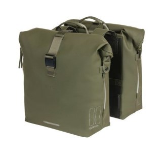 Sakwa podwówjna BASIL SOHO DOUBLE PANNIER BAG NORDLICHT Universal Bridge System 41L, 100% wodoodporna moss green oświetlenie Nor
