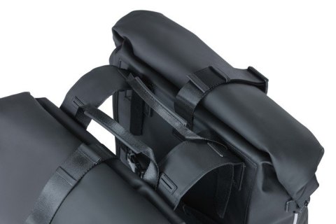 Sakwa podwówjna BASIL SOHO DOUBLE PANNIER BAG NORDLICHT Universal Bridge System 41L, 100% wodoodporna night black oświetlenie No