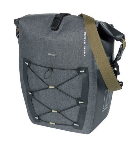 Sakwa pojedyncza BASIL NAVIGATOR STORM SINGLE PANNIER BAG MIK SIDE L 25-31 L, MIK System (ready to go) wodoodporna grey black (
