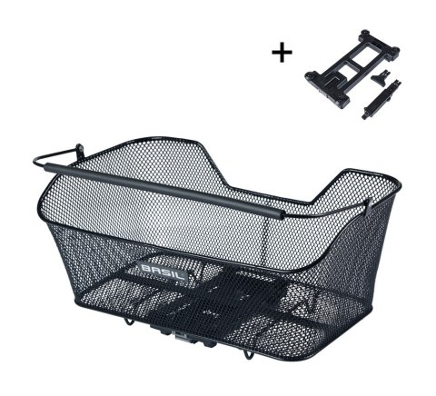 Kosz na bagażnik BASIL BASE XL REAR BASKET, MIK z adapterem do mocowania (ready to go), Stalowy, Black (Eco Bottom) (NEW 2025)
