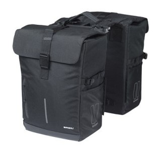 Sakwy BASIL MOVE DOUBLE BICYCLE BAG, MIK z adapterem do mocowania (ready to go), 30L, Wodoodporna, Black (NEW 2025)