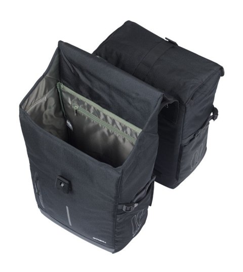 Sakwy BASIL MOVE DOUBLE BICYCLE BAG, MIK z adapterem do mocowania (ready to go), 30L, Wodoodporna, Black (NEW 2025)