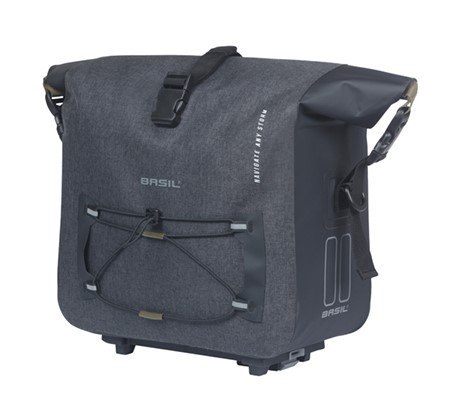 Torba na bagażnik BASIL NAVIGATOR STORM, MIK z adapterem do mocowania (ready to go), 13L, Wodoodporna, Czarna (NEW 2025)