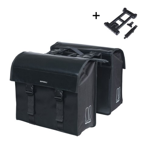 Sakwa miejska podwójna BASIL URBAN LOAD DOUBLE PANNIER BAG 48-53L, MIK System (ready to go), 100% wodoodporna, black/black (NEW Sakwa miejska podwójna BASIL URBAN LOAD DOUBLE PANNIER BAG 48-53L, MIK System (ready to go), 100% wodoodporna, black/black (NEW