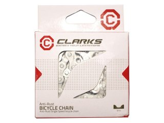 Łańcuch rowerowy CLARKS C410AR, 1-rzędowy Single Speed, 112 ogniw, 1/2"x1/8", Spinka, Antykorozyjny, Srebrny