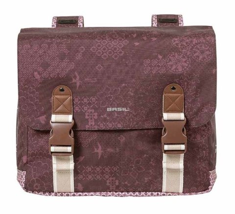 Sakwa miejska podwójna BASIL BOHEME DOUBLE PANNIER BAG 35L Universal Bridge System, wodoodporna fig red (DWZ)